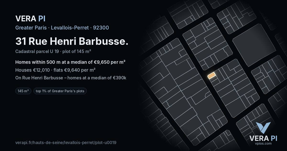 31 Rue Henri Barbusse, Levallois-Perret at night – the plot lit, the parcels around coloured by the prices near them