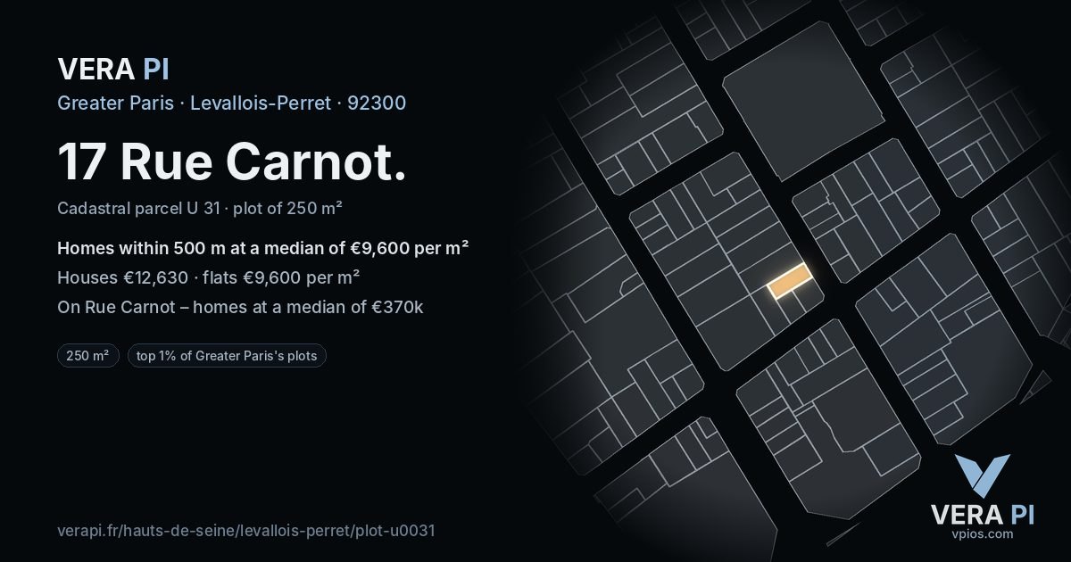 17 Rue Carnot, Levallois-Perret at night – the plot lit, the parcels around coloured by the prices near them