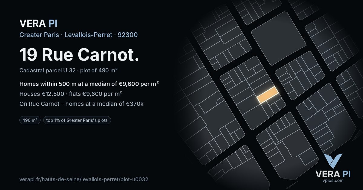 19 Rue Carnot, Levallois-Perret at night – the plot lit, the parcels around coloured by the prices near them