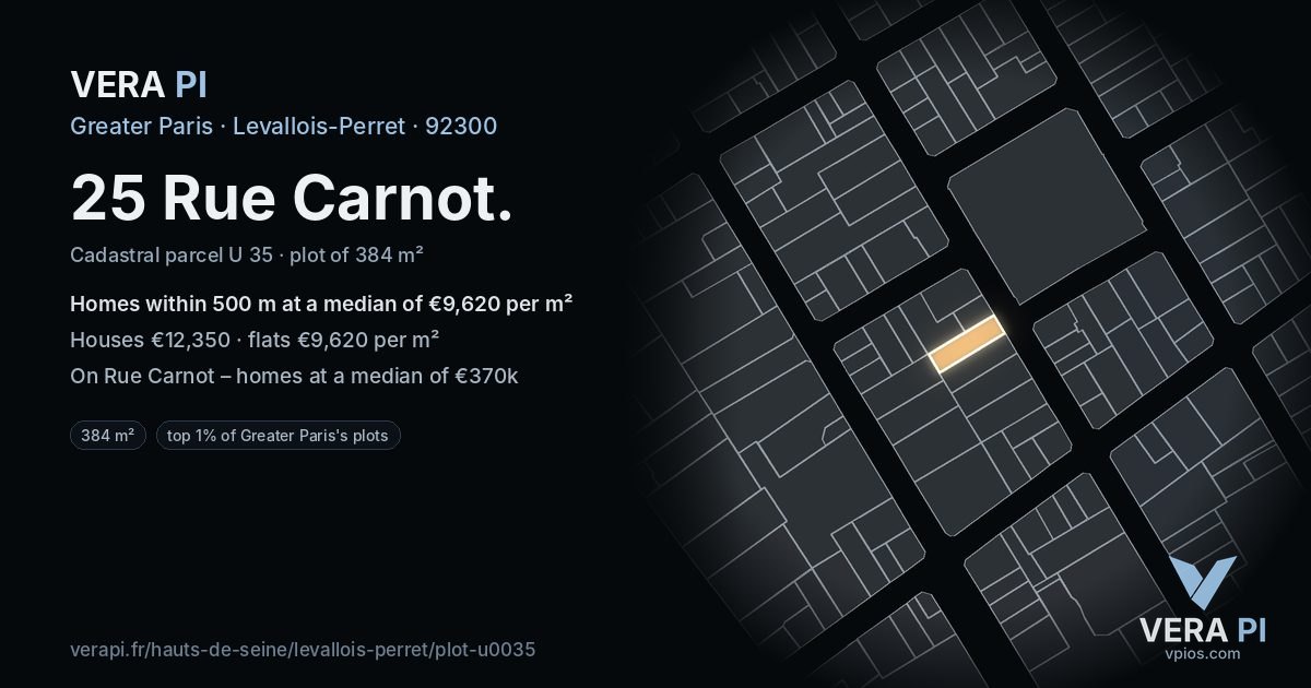 25 Rue Carnot, Levallois-Perret at night – the plot lit, the parcels around coloured by the prices near them