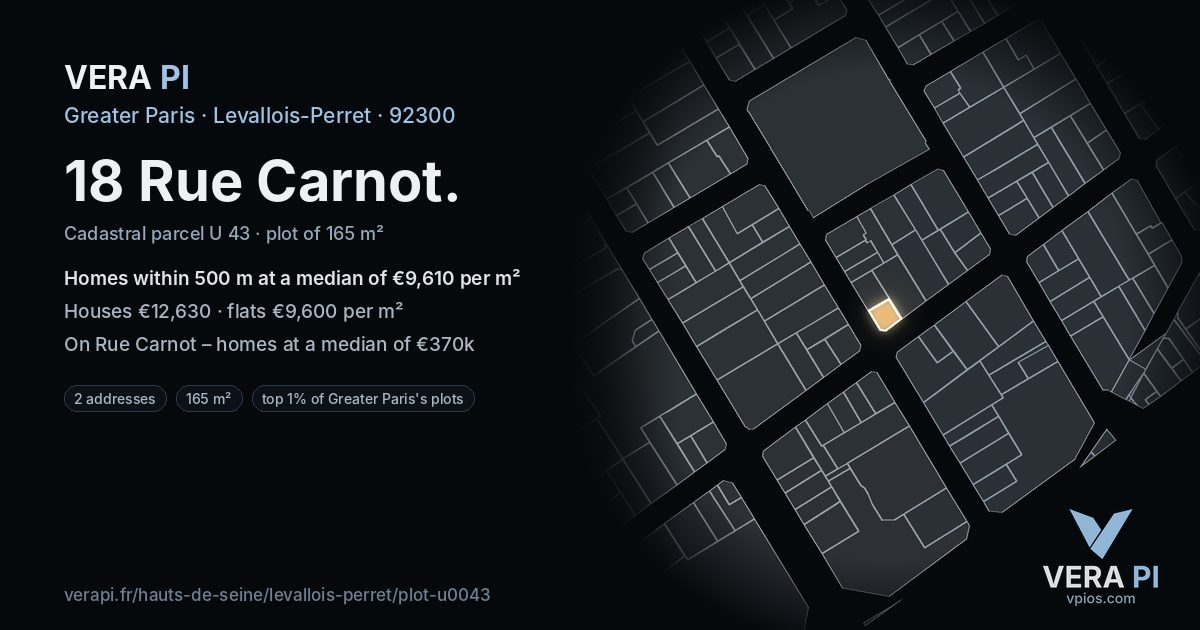 18 Rue Carnot, Levallois-Perret at night – the plot lit, the parcels around coloured by the prices near them