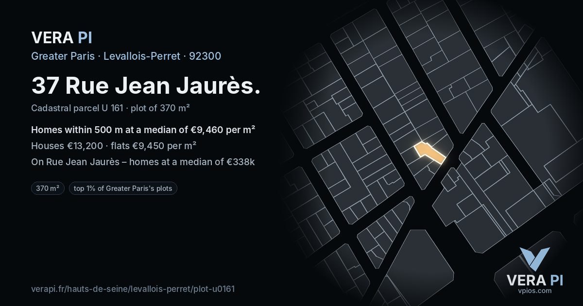 37 Rue Jean Jaurès, Levallois-Perret at night – the plot lit, the parcels around coloured by the prices near them