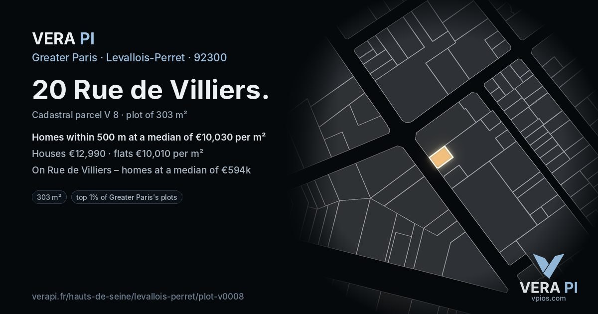 20 Rue de Villiers, Levallois-Perret at night – the plot lit, the parcels around coloured by the prices near them