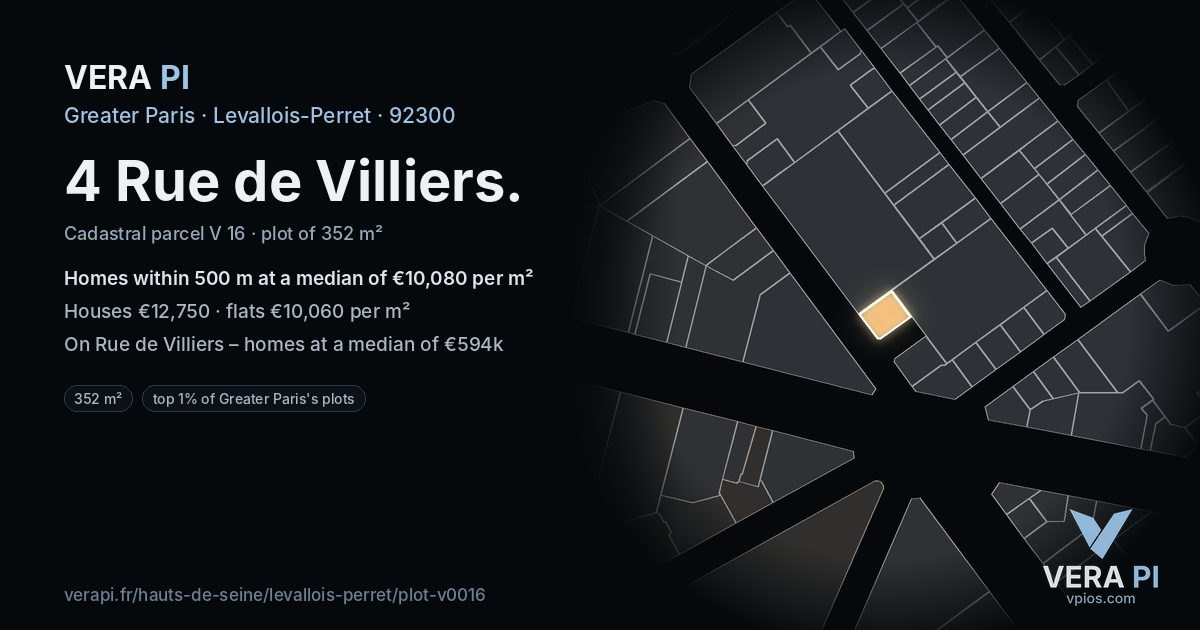 4 Rue de Villiers, Levallois-Perret at night – the plot lit, the parcels around coloured by the prices near them