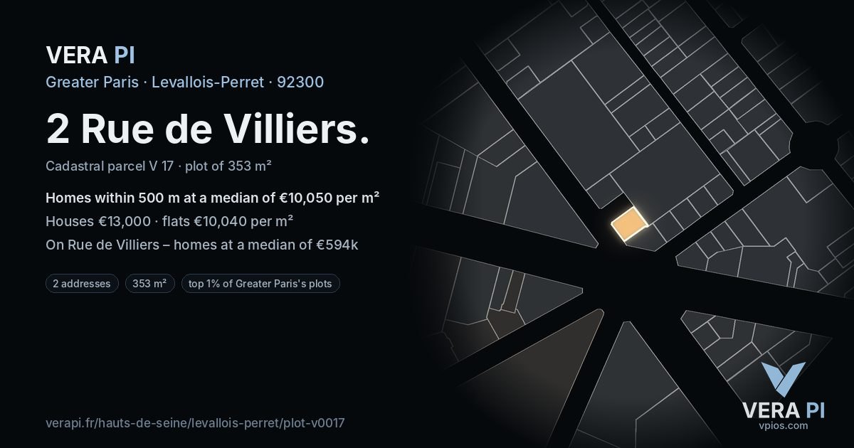 2 Rue de Villiers, Levallois-Perret at night – the plot lit, the parcels around coloured by the prices near them