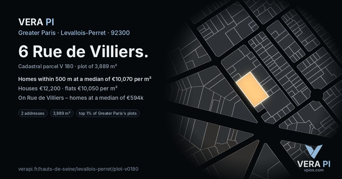 6 Rue de Villiers, Levallois-Perret at night – the plot lit, the parcels around coloured by the prices near them