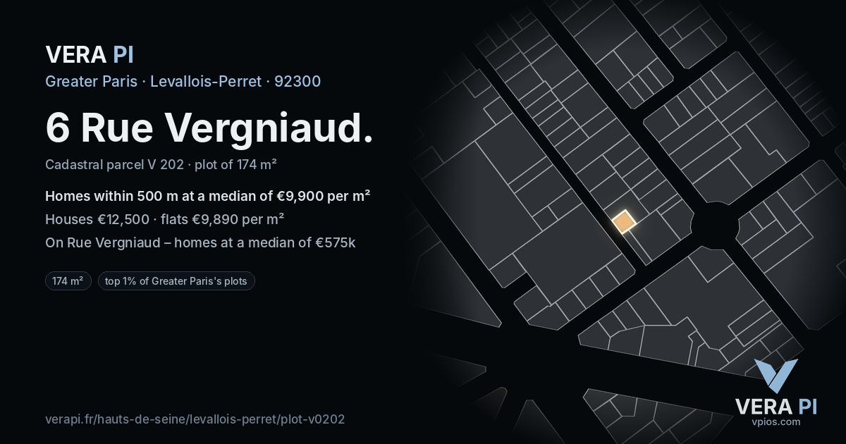 6 Rue Vergniaud, Levallois-Perret at night – the plot lit, the parcels around coloured by the prices near them