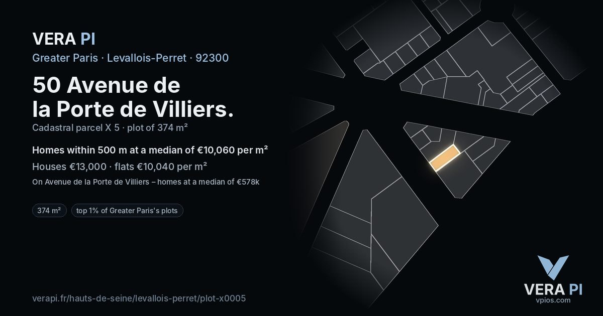 50 Avenue de la Porte de Villiers, Levallois-Perret at night – the plot lit, the parcels around coloured by the prices near them