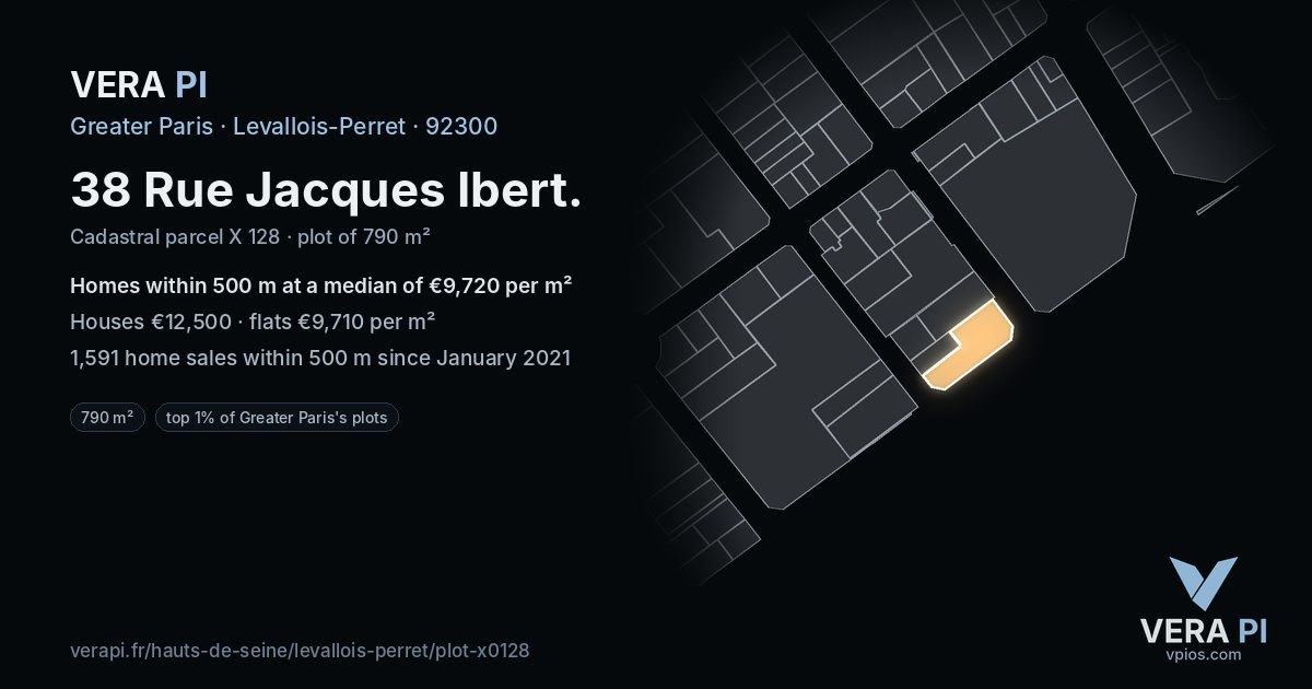 38 Rue Jacques Ibert, Levallois-Perret at night – the plot lit, the parcels around coloured by the prices near them
