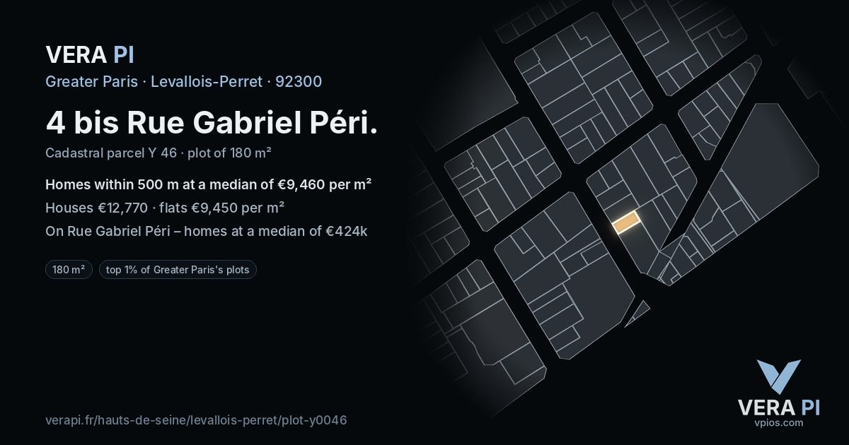 4 bis Rue Gabriel Péri, Levallois-Perret at night – the plot lit, the parcels around coloured by the prices near them