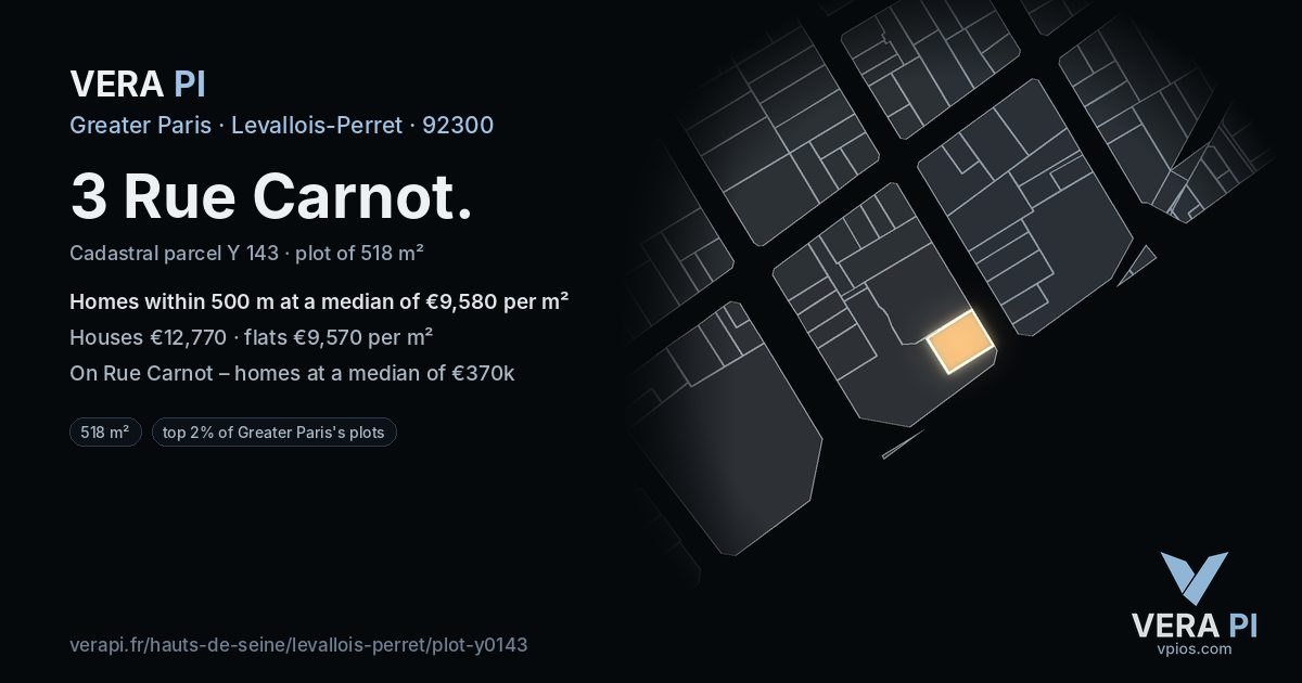 3 Rue Carnot, Levallois-Perret at night – the plot lit, the parcels around coloured by the prices near them