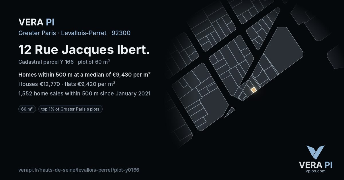 12 Rue Jacques Ibert, Levallois-Perret at night – the plot lit, the parcels around coloured by the prices near them
