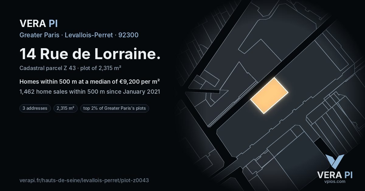 14 Rue de Lorraine, Levallois-Perret at night – the plot lit, the parcels around coloured by the prices near them
