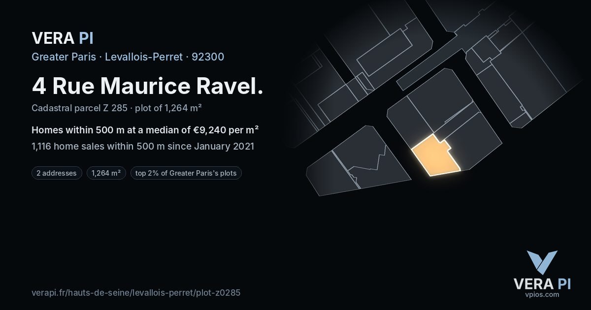 4 Rue Maurice Ravel, Levallois-Perret at night – the plot lit, the parcels around coloured by the prices near them