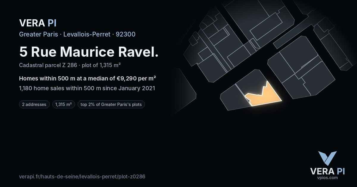 5 Rue Maurice Ravel, Levallois-Perret at night – the plot lit, the parcels around coloured by the prices near them