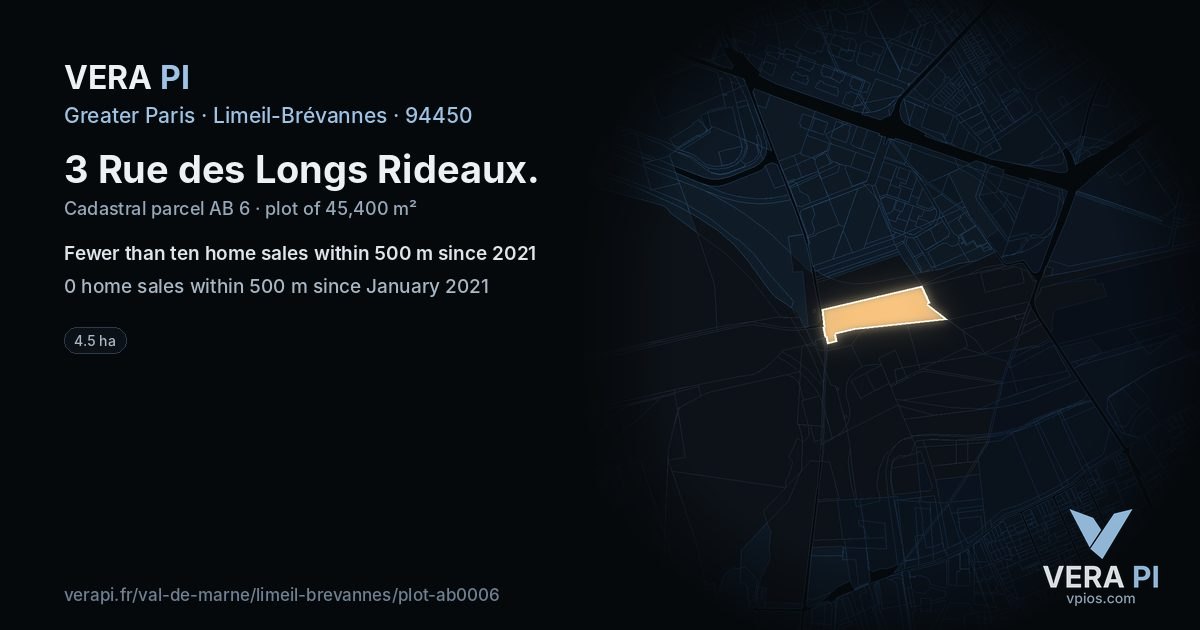 3 Rue des Longs Rideaux, Limeil-Brévannes at night – the plot lit, the parcels around coloured by the prices near them
