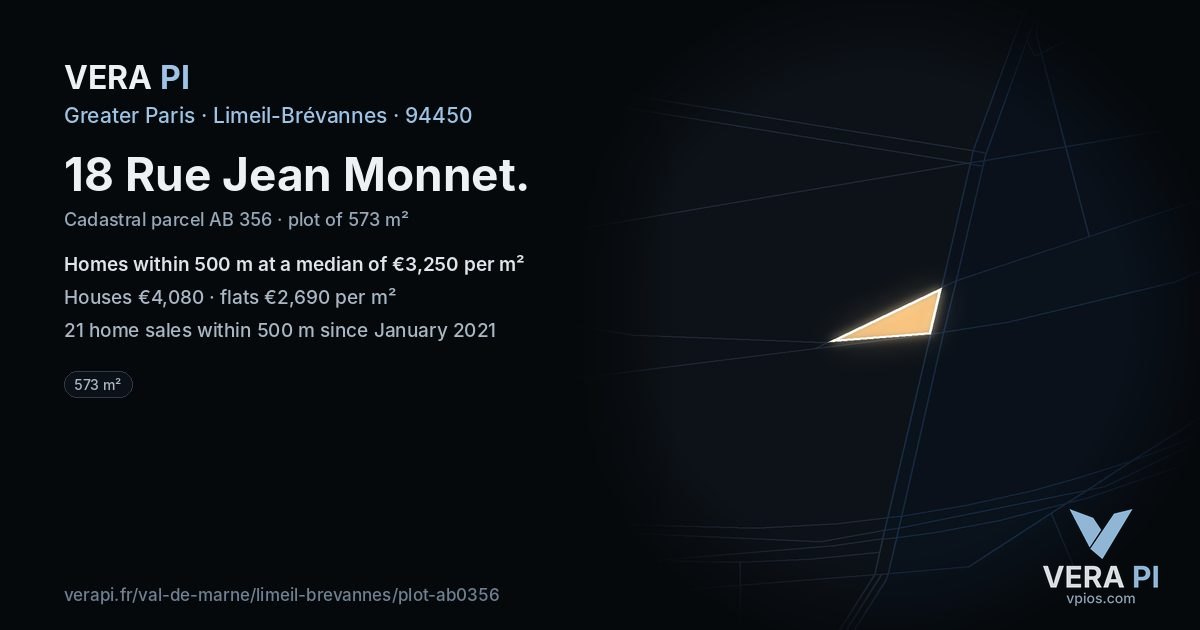 18 Rue Jean Monnet, Limeil-Brévannes at night – the plot lit, the parcels around coloured by the prices near them