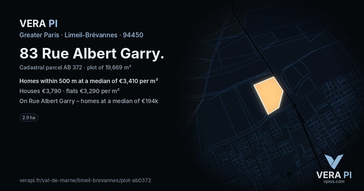 83 Rue Albert Garry, Limeil-Brévannes at night – the plot lit, the parcels around coloured by the prices near them