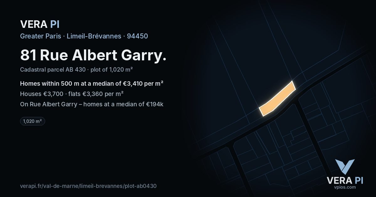 81 Rue Albert Garry, Limeil-Brévannes at night – the plot lit, the parcels around coloured by the prices near them
