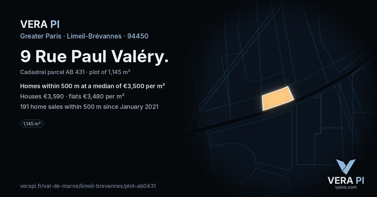 9 Rue Paul Valéry, Limeil-Brévannes at night – the plot lit, the parcels around coloured by the prices near them