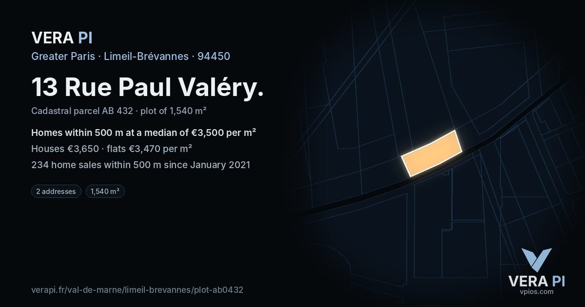 13 Rue Paul Valéry, Limeil-Brévannes at night – the plot lit, the parcels around coloured by the prices near them
