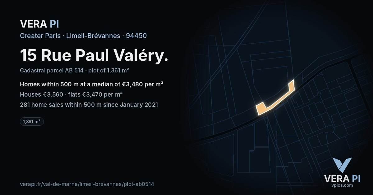 15 Rue Paul Valéry, Limeil-Brévannes at night – the plot lit, the parcels around coloured by the prices near them