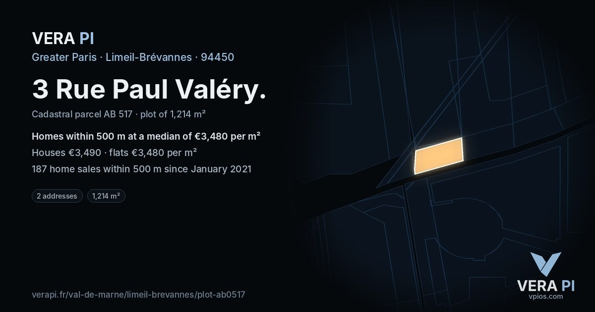 3 Rue Paul Valéry, Limeil-Brévannes at night – the plot lit, the parcels around coloured by the prices near them