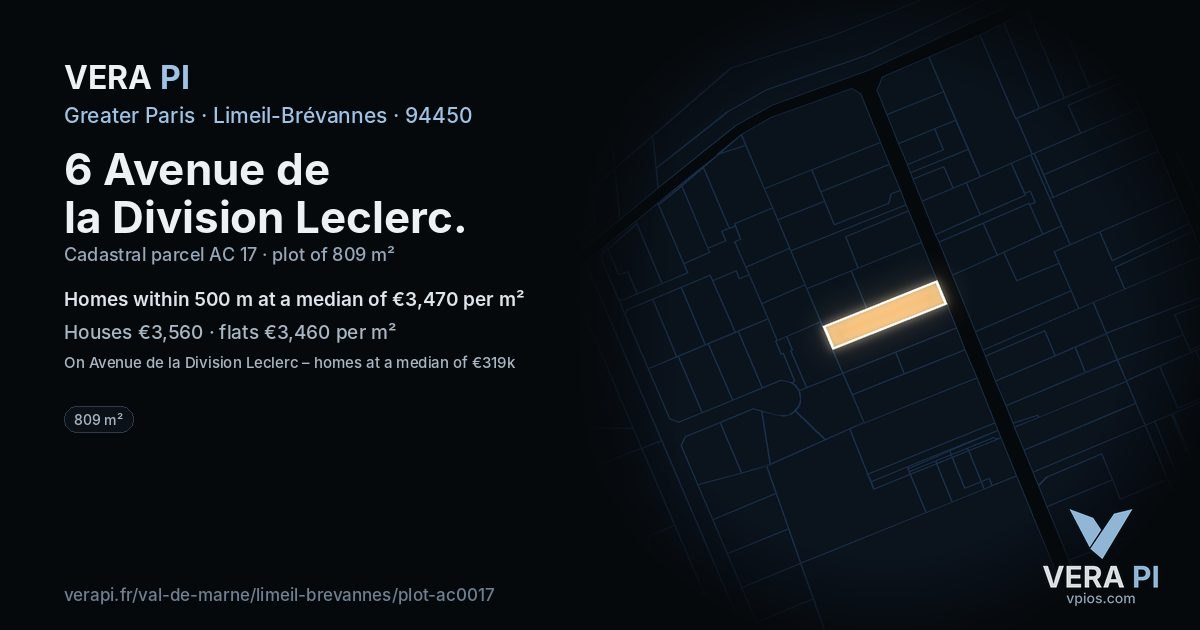 6 Avenue de la Division Leclerc, Limeil-Brévannes at night – the plot lit, the parcels around coloured by the prices near them