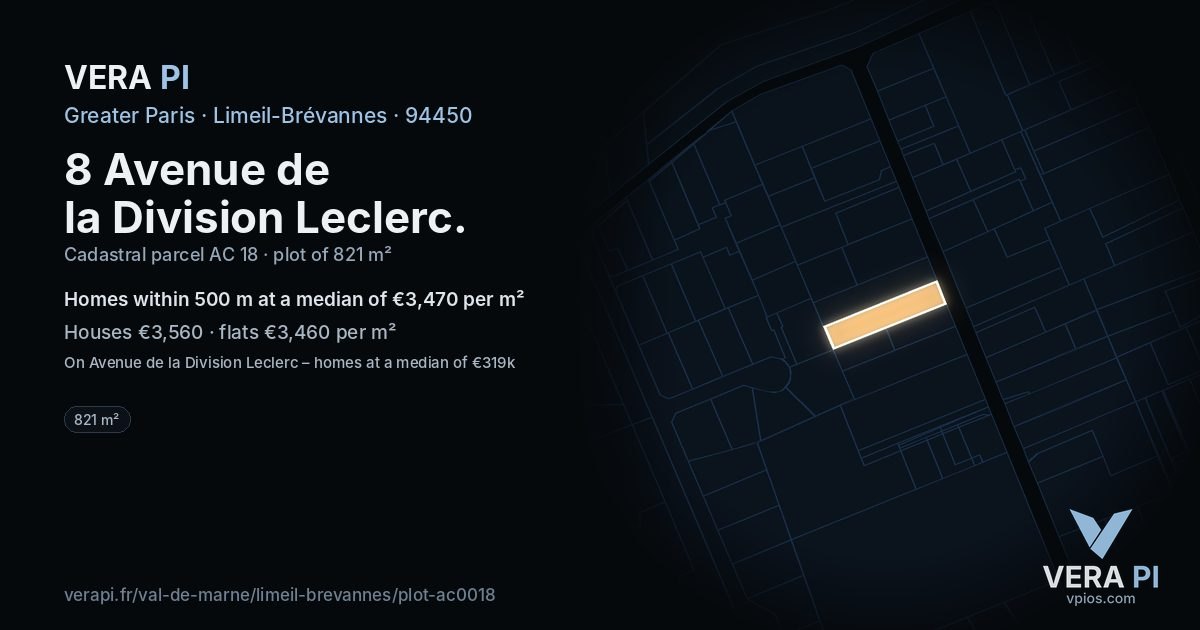 8 Avenue de la Division Leclerc, Limeil-Brévannes at night – the plot lit, the parcels around coloured by the prices near them
