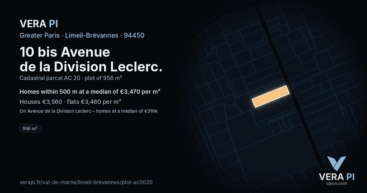 10 bis Avenue de la Division Leclerc, Limeil-Brévannes at night – the plot lit, the parcels around coloured by the prices near them