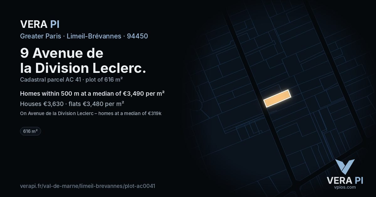 9 Avenue de la Division Leclerc, Limeil-Brévannes at night – the plot lit, the parcels around coloured by the prices near them