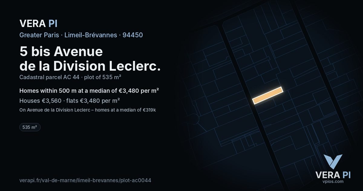 5 bis Avenue de la Division Leclerc, Limeil-Brévannes at night – the plot lit, the parcels around coloured by the prices near them