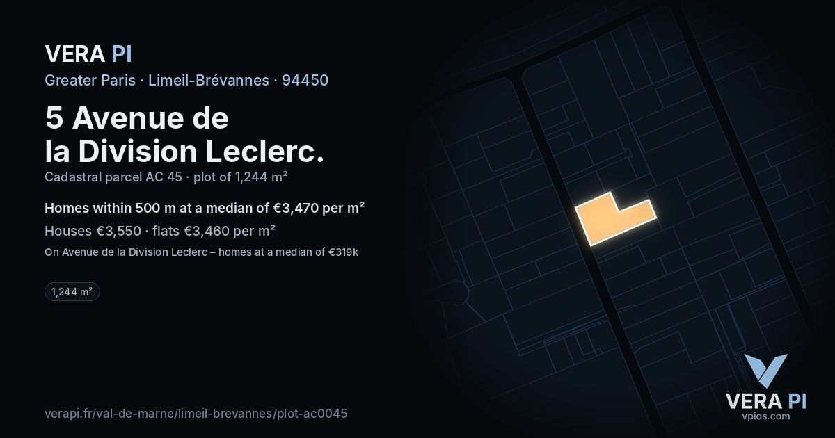 5 Avenue de la Division Leclerc, Limeil-Brévannes at night – the plot lit, the parcels around coloured by the prices near them