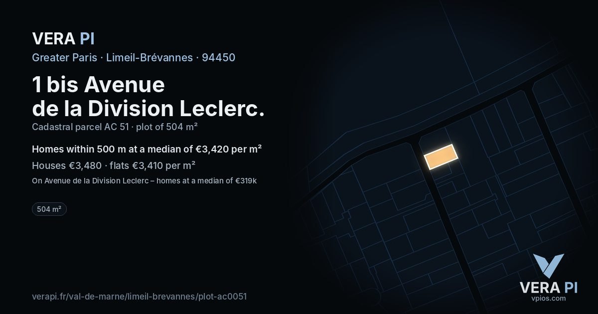 1 bis Avenue de la Division Leclerc, Limeil-Brévannes at night – the plot lit, the parcels around coloured by the prices near them