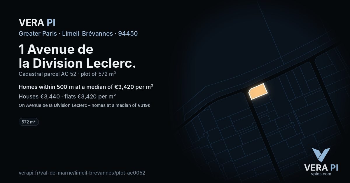 1 Avenue de la Division Leclerc, Limeil-Brévannes at night – the plot lit, the parcels around coloured by the prices near them