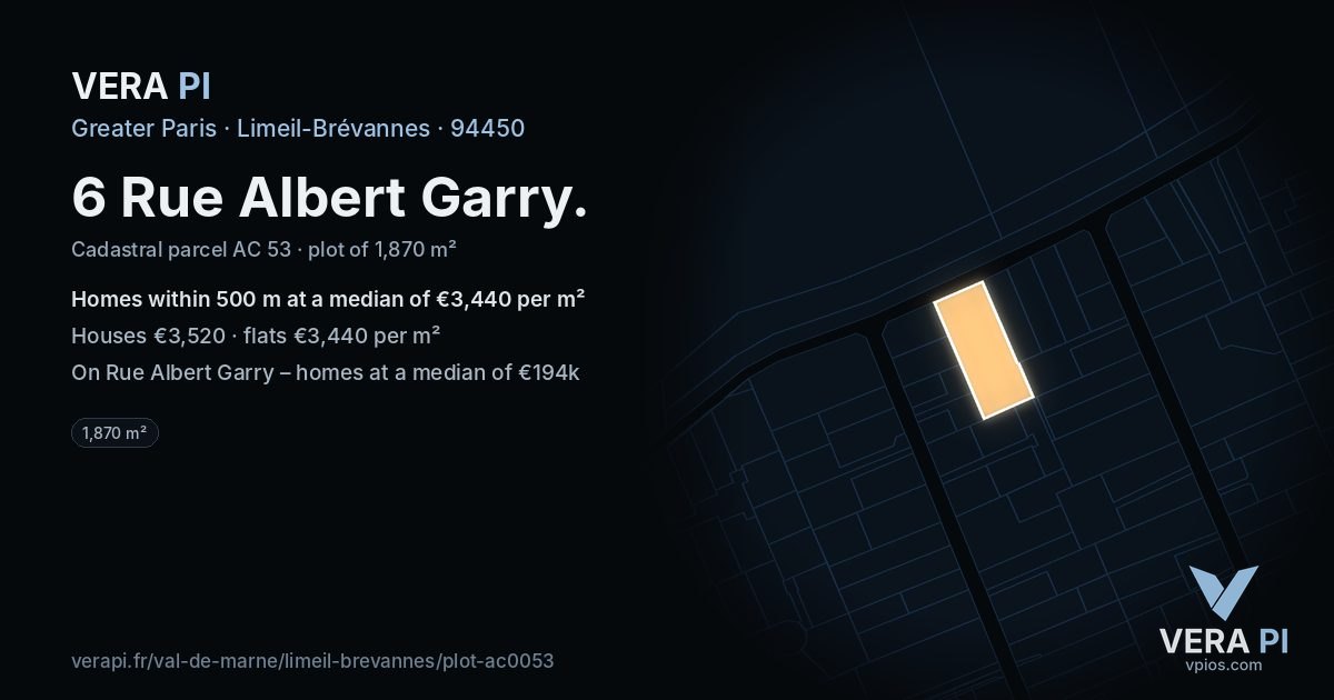 6 Rue Albert Garry, Limeil-Brévannes at night – the plot lit, the parcels around coloured by the prices near them