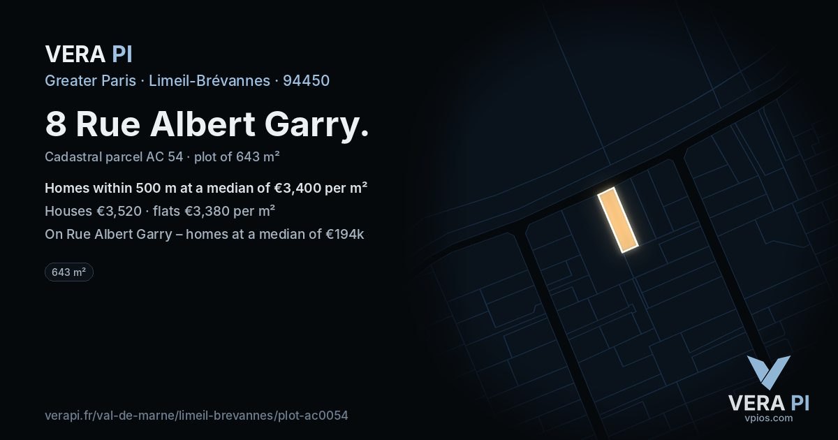 8 Rue Albert Garry, Limeil-Brévannes at night – the plot lit, the parcels around coloured by the prices near them