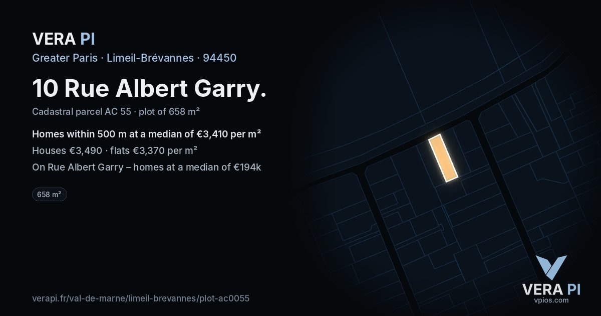 10 Rue Albert Garry, Limeil-Brévannes at night – the plot lit, the parcels around coloured by the prices near them