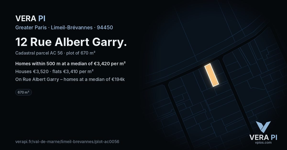 12 Rue Albert Garry, Limeil-Brévannes at night – the plot lit, the parcels around coloured by the prices near them