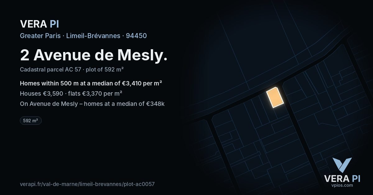 2 Avenue de Mesly, Limeil-Brévannes at night – the plot lit, the parcels around coloured by the prices near them
