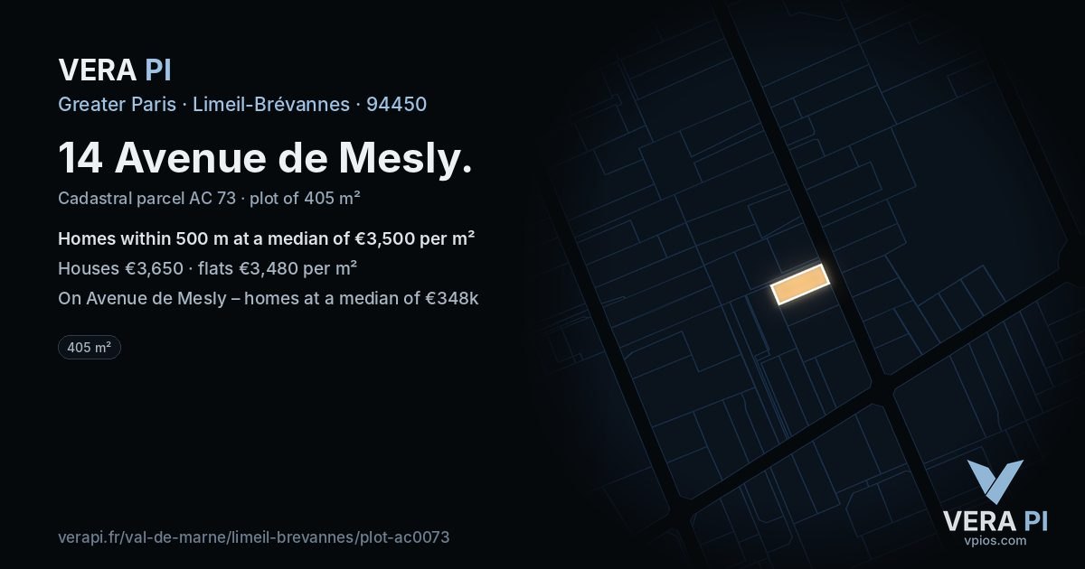 14 Avenue de Mesly, Limeil-Brévannes at night – the plot lit, the parcels around coloured by the prices near them