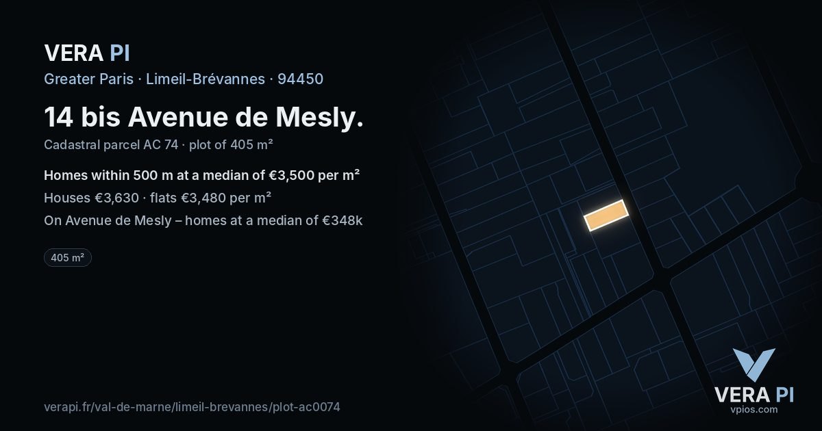 14 bis Avenue de Mesly, Limeil-Brévannes at night – the plot lit, the parcels around coloured by the prices near them