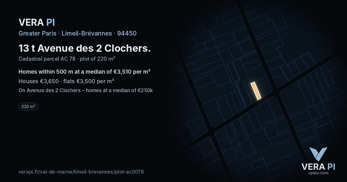 13 t Avenue des 2 Clochers, Limeil-Brévannes at night – the plot lit, the parcels around coloured by the prices near them