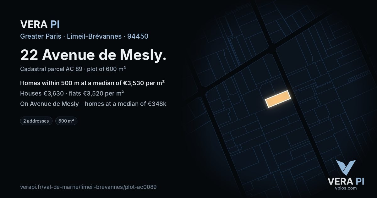 22 Avenue de Mesly, Limeil-Brévannes at night – the plot lit, the parcels around coloured by the prices near them