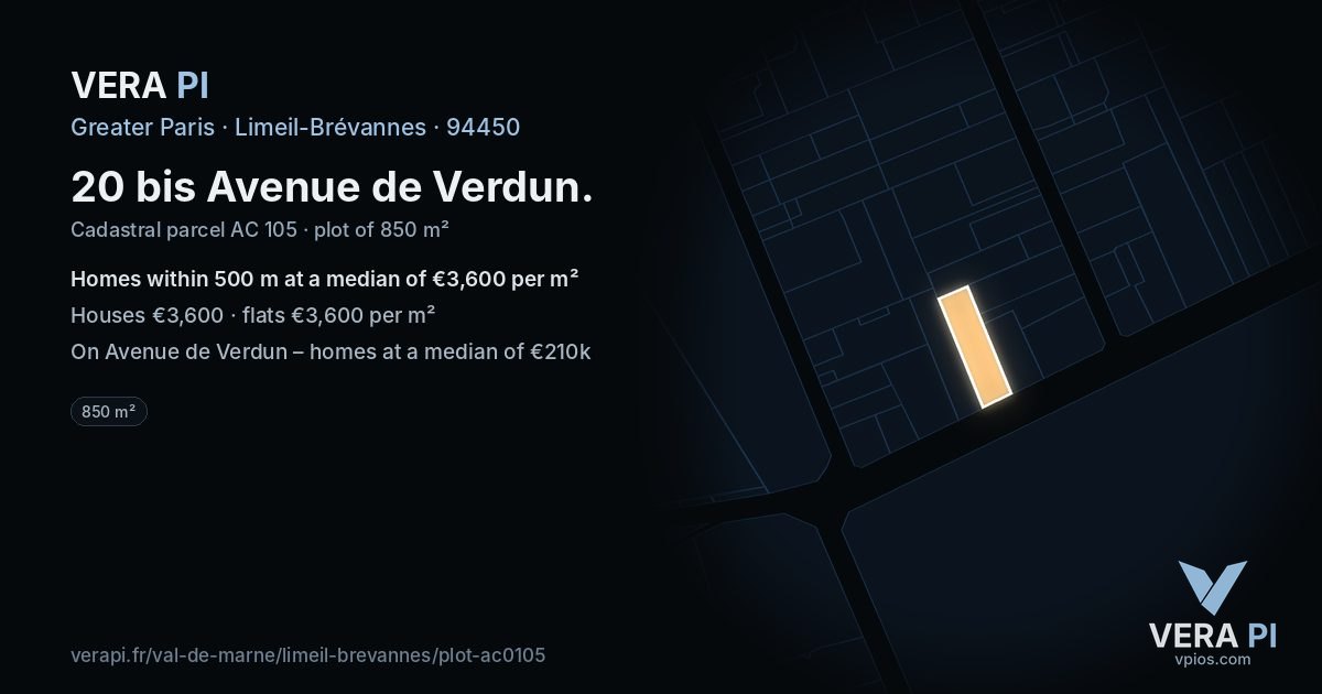 20 bis Avenue de Verdun, Limeil-Brévannes at night – the plot lit, the parcels around coloured by the prices near them