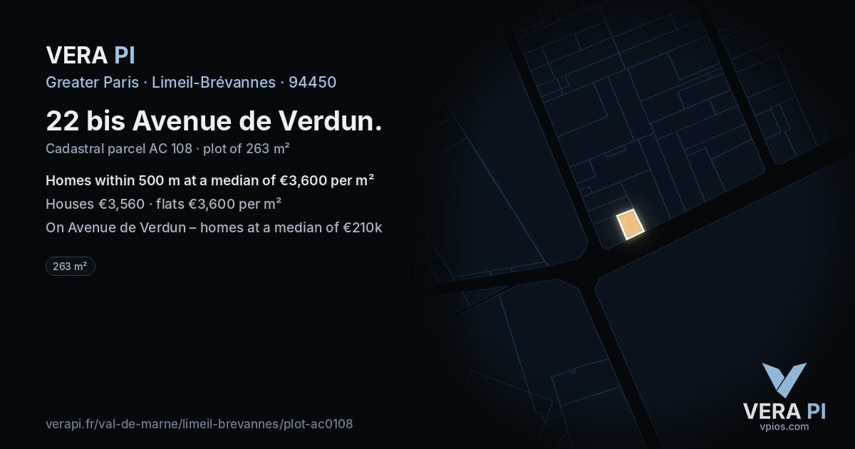 22 bis Avenue de Verdun, Limeil-Brévannes at night – the plot lit, the parcels around coloured by the prices near them