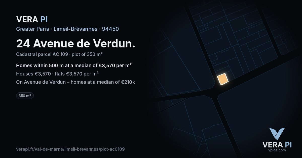 24 Avenue de Verdun, Limeil-Brévannes at night – the plot lit, the parcels around coloured by the prices near them