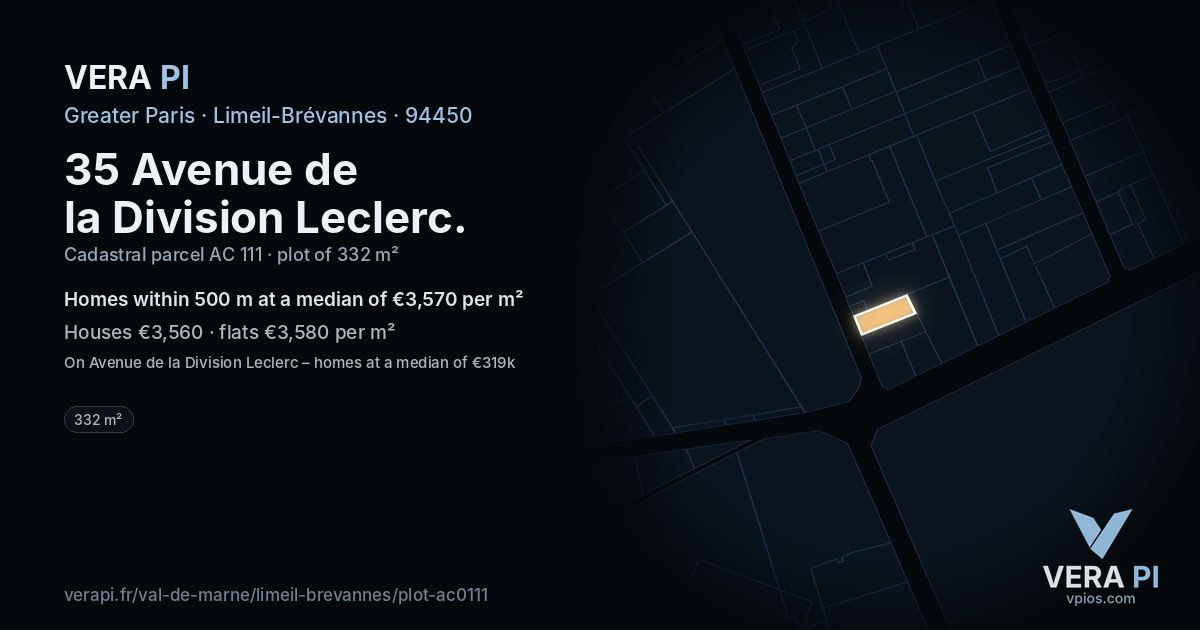35 Avenue de la Division Leclerc, Limeil-Brévannes at night – the plot lit, the parcels around coloured by the prices near them