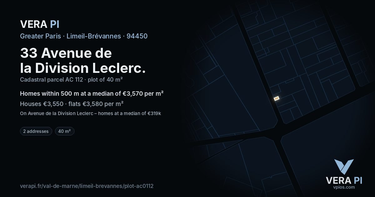 33 Avenue de la Division Leclerc, Limeil-Brévannes at night – the plot lit, the parcels around coloured by the prices near them