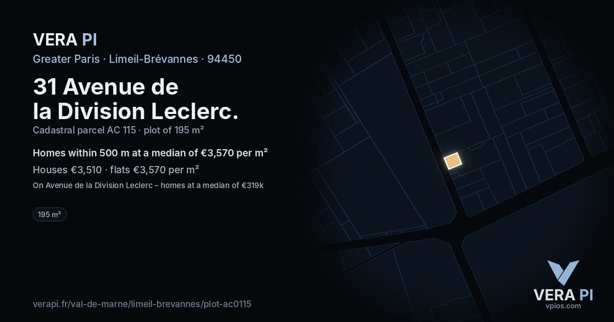 31 Avenue de la Division Leclerc, Limeil-Brévannes at night – the plot lit, the parcels around coloured by the prices near them